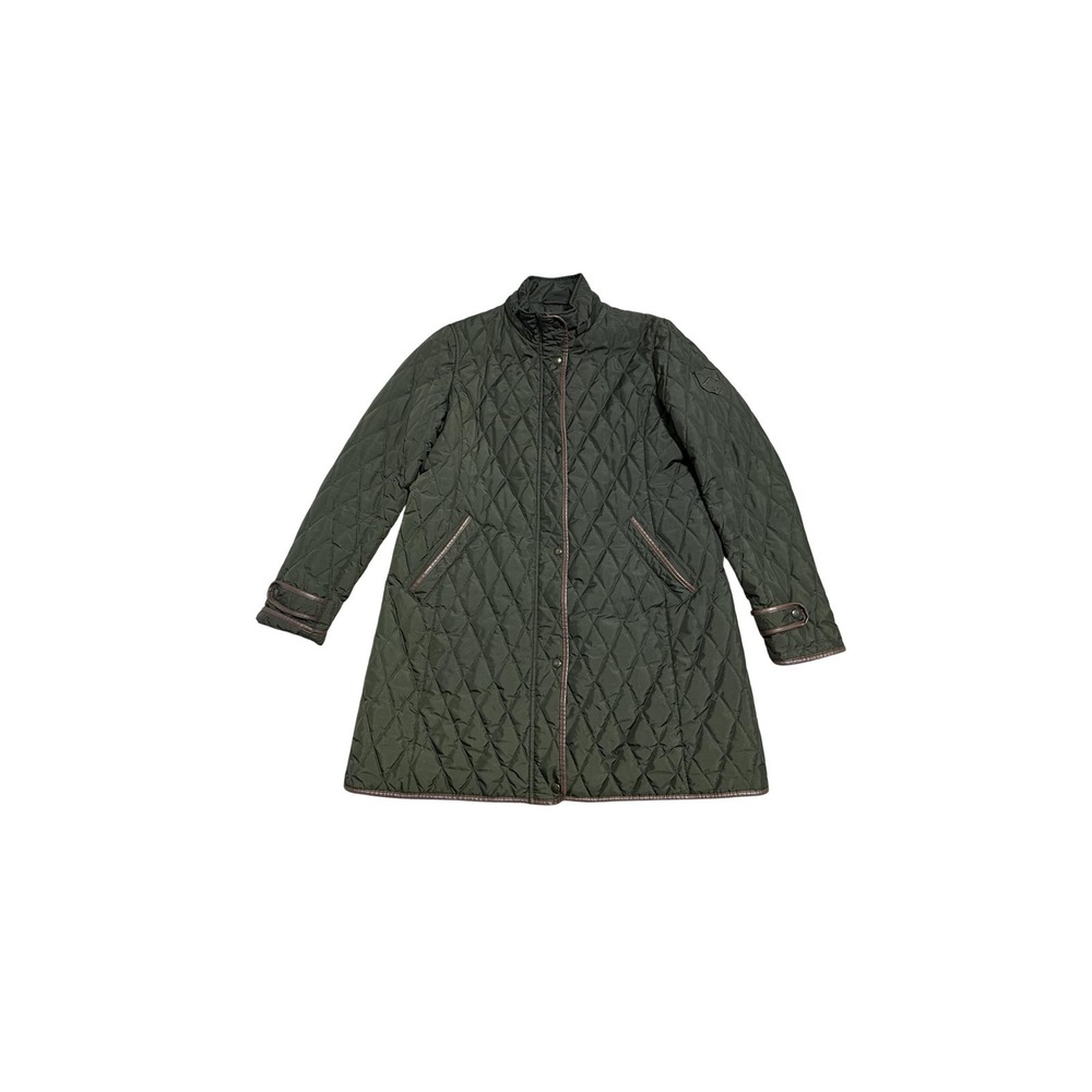 Lauren Ralph Lauren Coat Womens Large Green Quilted Fauxβ Leather Zip Insulated